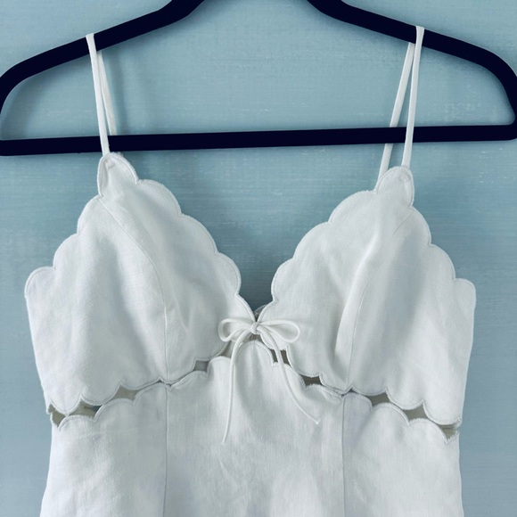 NWT $380 LoveShackFancy Sydow White Scalloped Linen Mini Dress Sz 2 - Picture 10 of 16